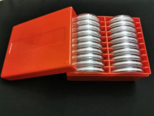 46mm coin Capsules, Box for 20 pcs, (Inner 38,33,28,23,18)