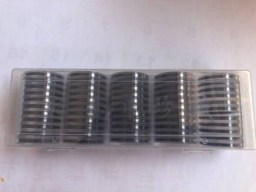 38mm Coin Capsules,Box 55pcs.(Inner 33mm,28mm,23mm,18mm) No coins!