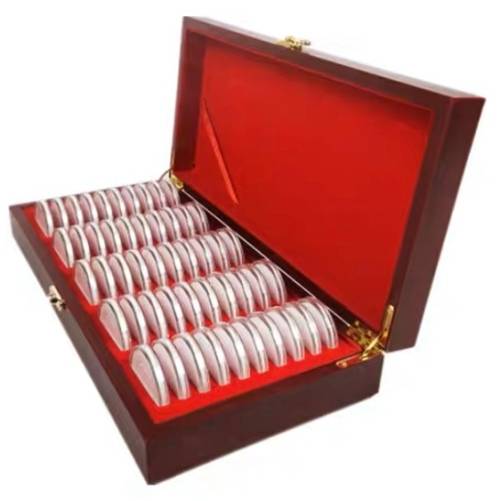 Wooden Coins Display Case Capsule Holder Storage Coin Collection Box.46mm x 50pcs.(Inner)