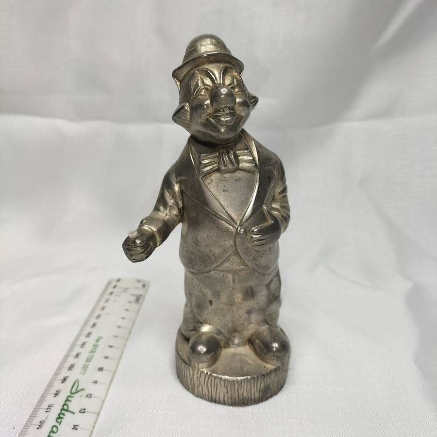 Metal Vintage Penny Piggy Bank Clown Silver Still!!!!