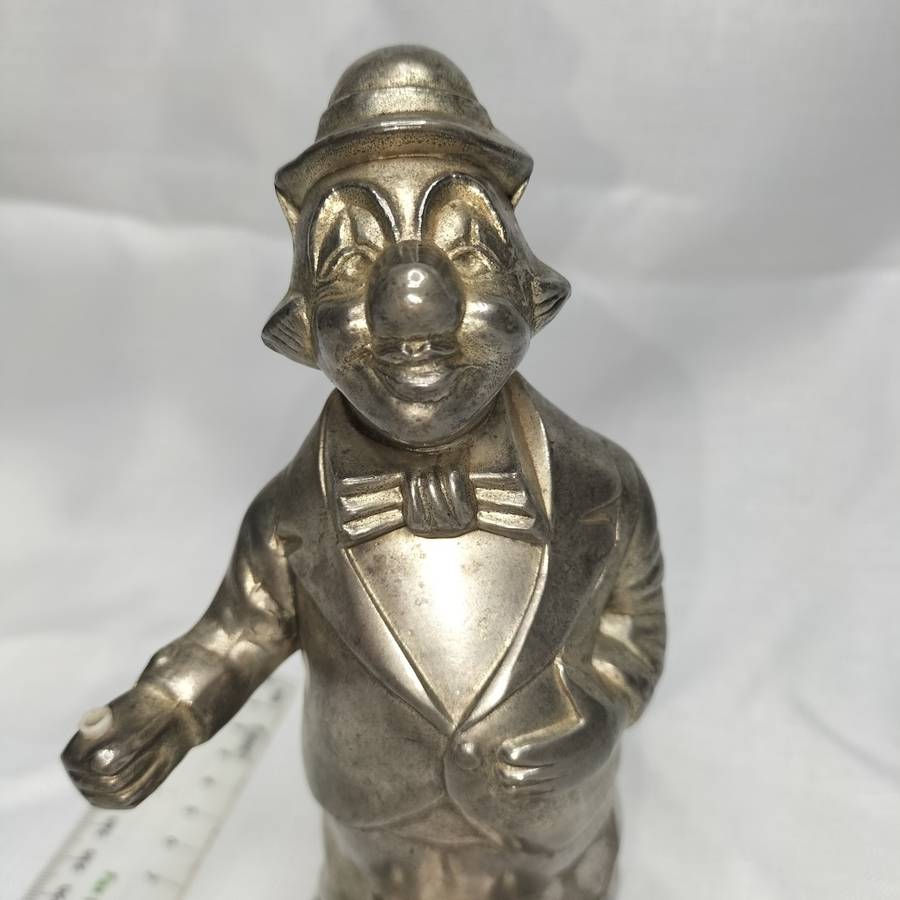 Metal Vintage Penny Piggy Bank Clown Silver Still!!!!