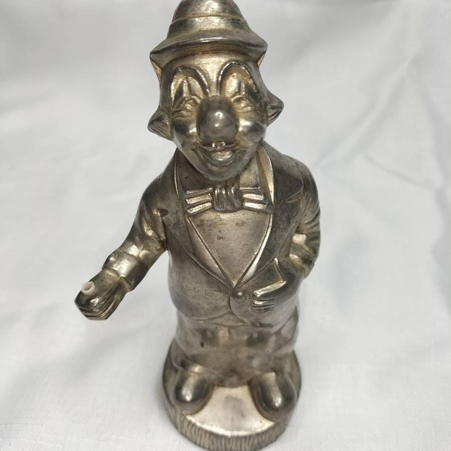 Metal Vintage Penny Piggy Bank Clown Silver Still!!!!