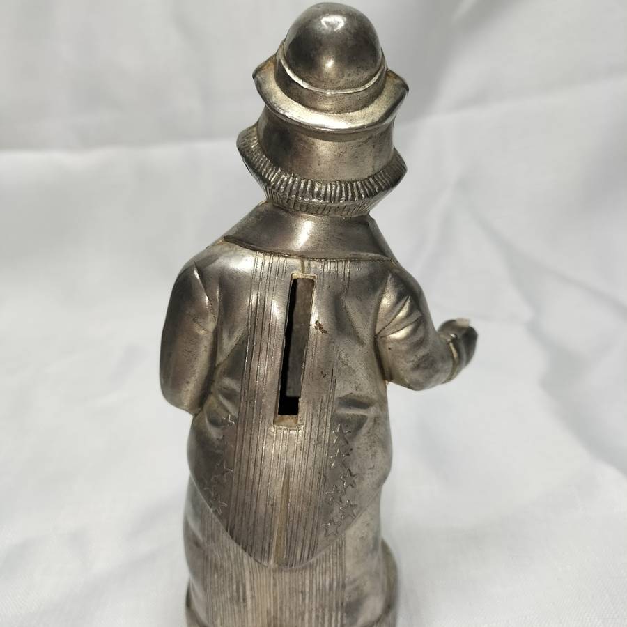 Metal Vintage Penny Piggy Bank Clown Silver Still!!!!