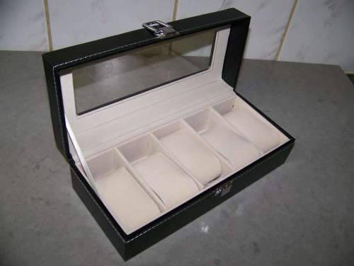 Leatherette watch display holds 5 watches