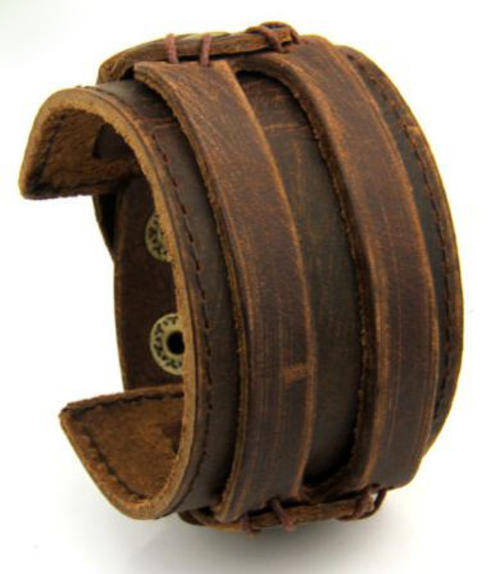 Genuine Leather Bracelet Wristband - unisex (BROWN)