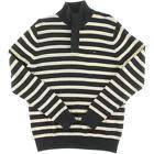 Tommy Hilfiger Mens Black-Ivory Striped Mock Collar Pullover Sweater Size - M