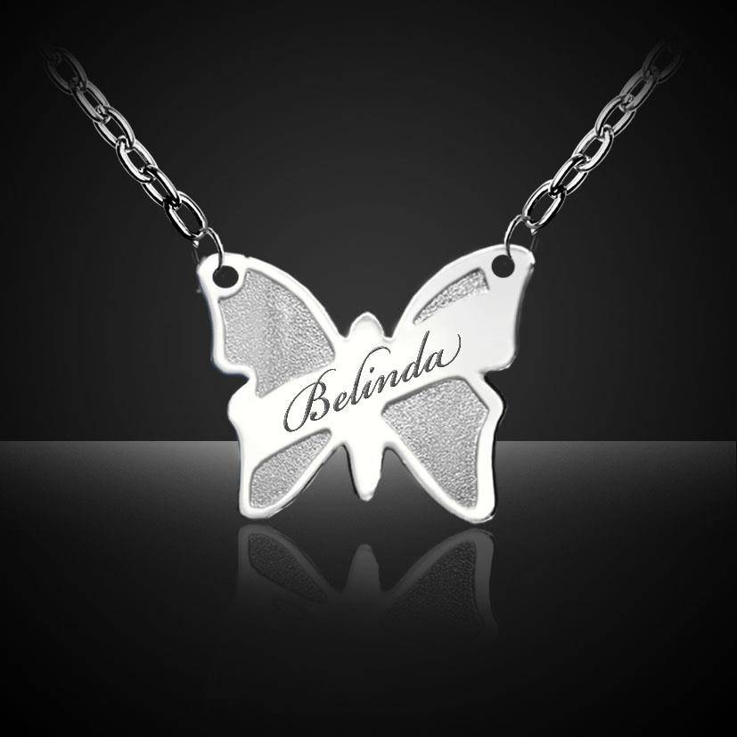 Stainless Steel Pendant And Chain (Butterfly) with *** FREE ENGRAVING OF YOUR CHOICE ***