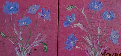 Original Art by ZeldaZ   -  " Soft blue/purple poppies "   -  " 200 mm x 200 mm"