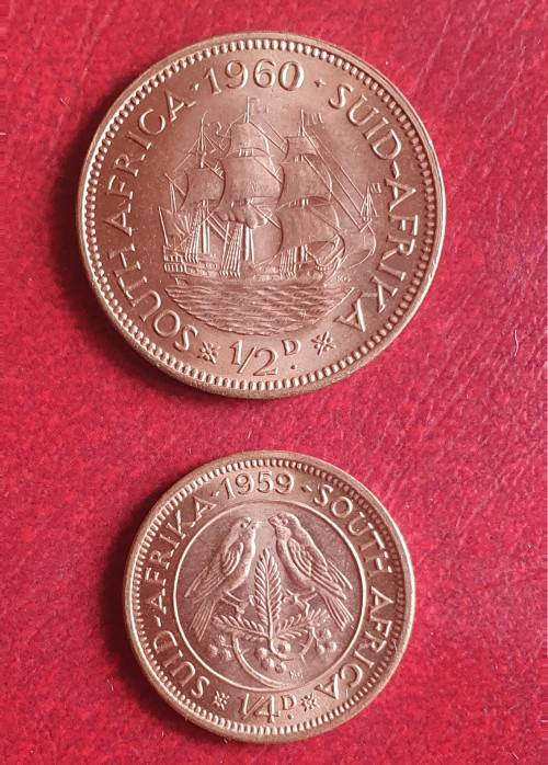 1959 SAU ¼ penny and 1960 ½ penny