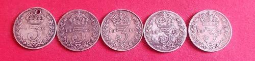 British 3 pence coin lot - 92.5% silver