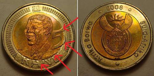 ERROR COIN - 2008 MANDELA BIRTHDAY R5 COIN NATURAL TONING AND UNTOUCHED