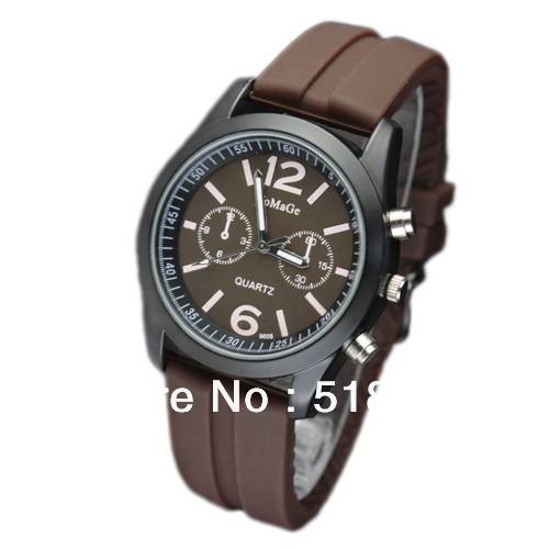 Brown Band Casual Style Round Face Silicone Unisex Quartz Wrist Watches