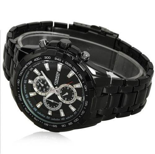 CURREN Fashionable Quartz Round Wrist Watch Timepiece with Alloy Band for Men Male - Black