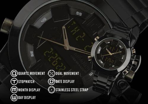 INFANTRY Black Luxury Men's Chronograph Analog Wrist Watch Sport Stainless Steel LCD Digital Watches