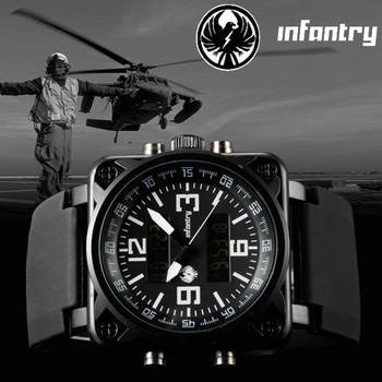 INFANTRY All Black Sports US Royal Police Date Alarm Men's LCD Digital Wrist Watch Silicone Band NEW