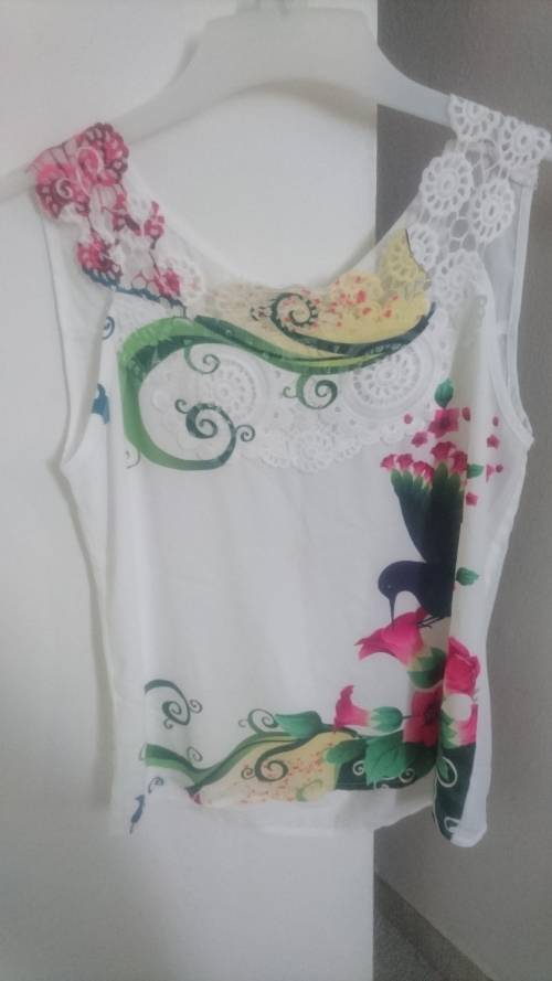 Elegant lace top with bird print
