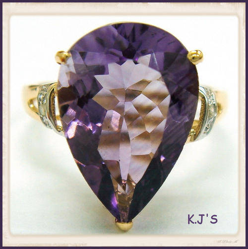 ***R6999***GREAT 10KT YELLOW GOLD 5CT AMETHYST & DIAMOND RING SIZE 7