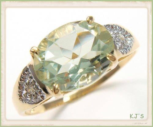 ***MONEY BACK GUARANTEE***EXOTIC 10KT FINE YELLOW GOLD GREEN AMETHYST & DIAMOND RING#7