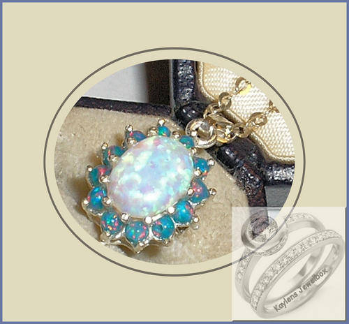 SOLID SILVER FIERY & BLACK OPAL CLUSTER PENDANT & 16" SILVER CHAIN