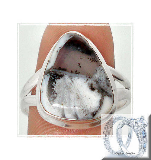 100% FOR A QUEEN-GIRL!!!size 8 1/2 RARE DENDRITE OPAL 925 STERLING SILVER SOLITAIRE ARTISAN RING