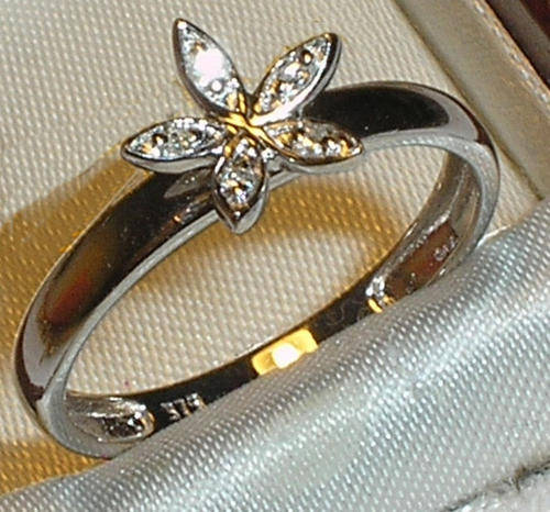 ***R9999***LOVELY 9CT WHITE GOLD DIAMOND CLUSTER RING SIZE N