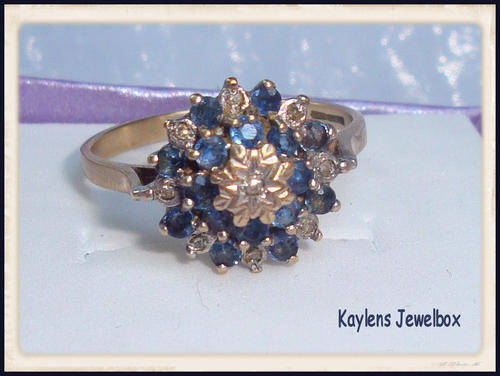 HOT ITEM!!***R10800***9ct yellow gold diamond and sapphire vintage cluster  ring