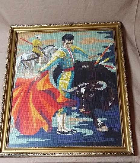 TAPESTRY OF MATADOR  IN WOODEN FRAME