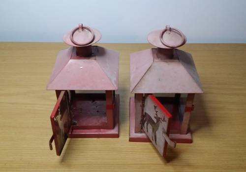 SET OF 2 FADED RED CANDLE LANTERNS