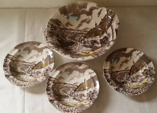 GRINDLEY STAFFORSHIRE ENGLAND QUIET DAY 4 PIECE BOWLS ( ONE LARGE 3 SMALL )