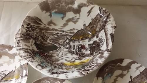 GRINDLEY STAFFORSHIRE ENGLAND QUIET DAY 4 PIECE BOWLS ( ONE LARGE 3 SMALL )