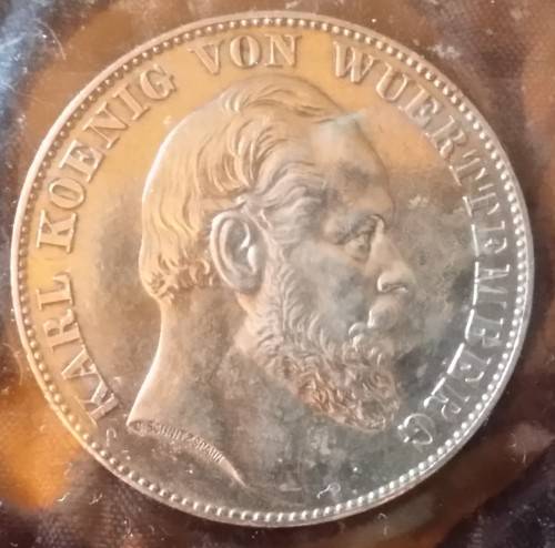 COINS : KARL KOENIG VON WUERTTEMBERG 1870 - 1871 SILVER COIN