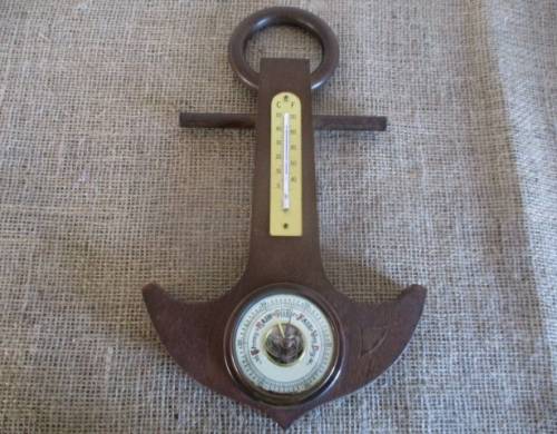 One Vintage Weather Barometer On Wooden Anchor Display Board   Made in Western Germany
