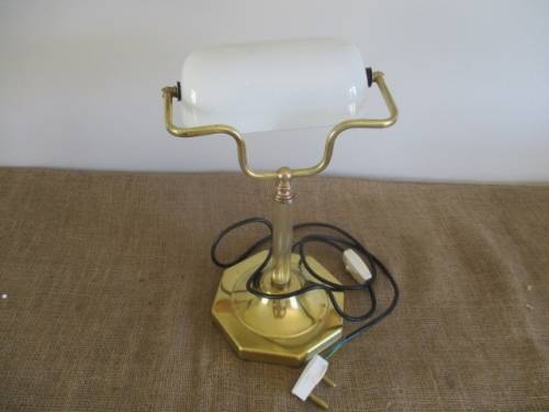 Stylish And Classic Vintage Illumina Model ITL -724 - L Bankers Brass Table Lamp With White Glass