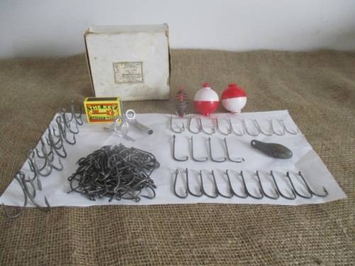 Relisted - A Lot Fishing Tackle Stuff In Mustad & Son Carton Holder