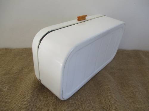 A Beautiful Vintage Enamel Bread Bin With Brass Hinges And With Breather Holes