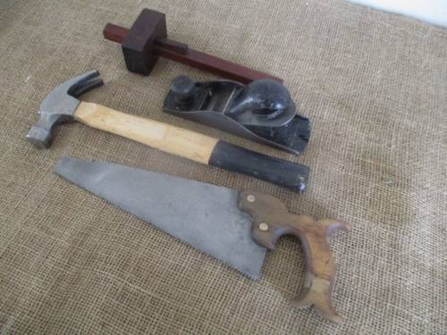 A Nice Collection Of Vintage Carpenter's Tools : Stanley 110 Block Plane-  Saw-  Claw Hammer- Scribe