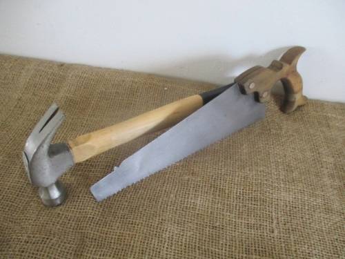 A Nice Collection Of Vintage Carpenter's Tools : Stanley 110 Block Plane-  Saw-  Claw Hammer- Scribe