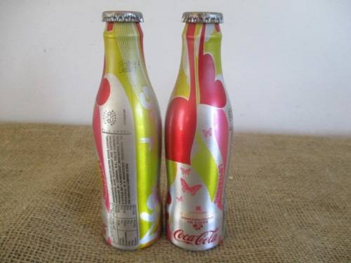 Rare Collector's Item....Two Sealed 200ml LoveBeing Coca Cola M5 Aluminum Soft Drink Bottles  Madrid
