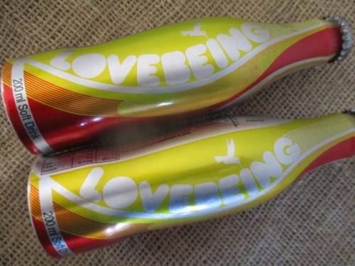 Rare Collector's Item....Two Sealed 200ml LoveBeing Coca Cola M5 Aluminum Soft Drink Bottles  Madrid