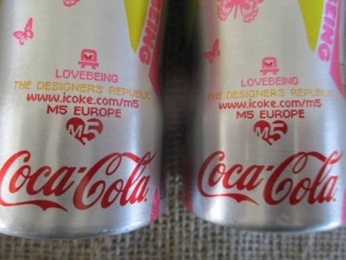 Rare Collector's Item....Two Sealed 200ml LoveBeing Coca Cola M5 Aluminum Soft Drink Bottles  Madrid