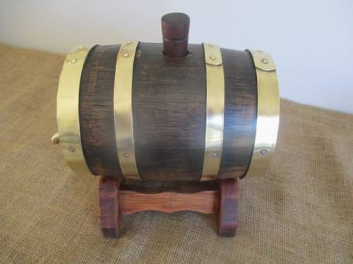 Smaller Size Of The Real McCoy.......Cute Vintage Oak Wine Barrel With Brass Tap And Brass Straps