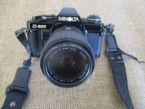 Vintage Black Body Minolta X-500 Camera With Sigma Zoom-Master 35 - 70mm Multi-Coated Lens