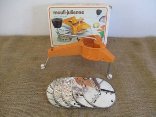 Lovely Vintage Mouli Julienne Slicer Grater Shredder       Complete Set Discs      France  Plastic