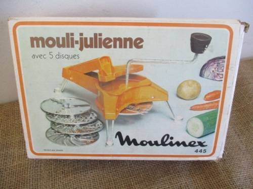 Lovely Vintage Mouli Julienne Slicer Grater Shredder       Complete Set Discs      France  Plastic