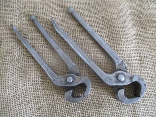 Two Beautiful Antique Footprint Solid Steel Blacksmith Tongs