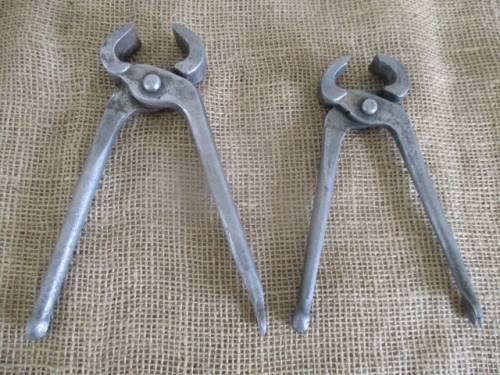 Two Beautiful Antique Footprint Solid Steel Blacksmith Tongs