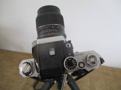 Bid for RetrOman only - Beautiful Vintage Nikon F Chrome SLR Film Camera With Vivitar Telephoto