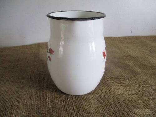 Beautiful Vintage Old Fashioned Enamel Jug With Lovely Floral Decorations