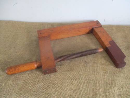 Very Rare Gigantic Vintage Carpenter's Wooden G-Clamp