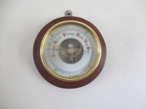 Beautiful Vintage German Made Brass & Wood Wall Hanging Weather Barometer